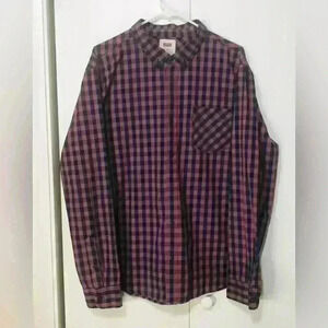 Levi’s Strauss & Co Mens Long Sleeve Maroon Blue Button Up Casual Shirt size XL